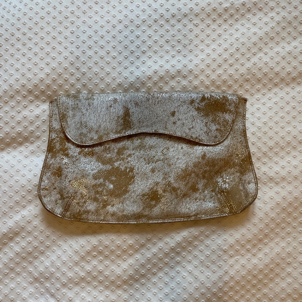 Anthropologie Miss Albright Metallic Leather Clutch